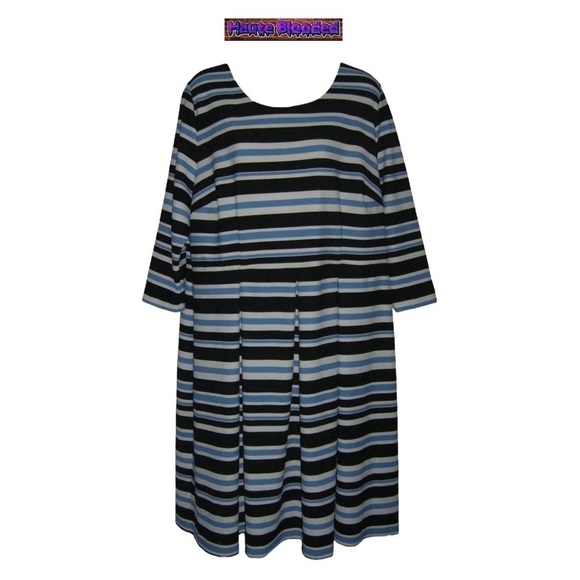 Lane Bryant Striped Skater Dress Black White Blue Pleated Stripe Plus Sz 20 NWT - Picture 1 of 13